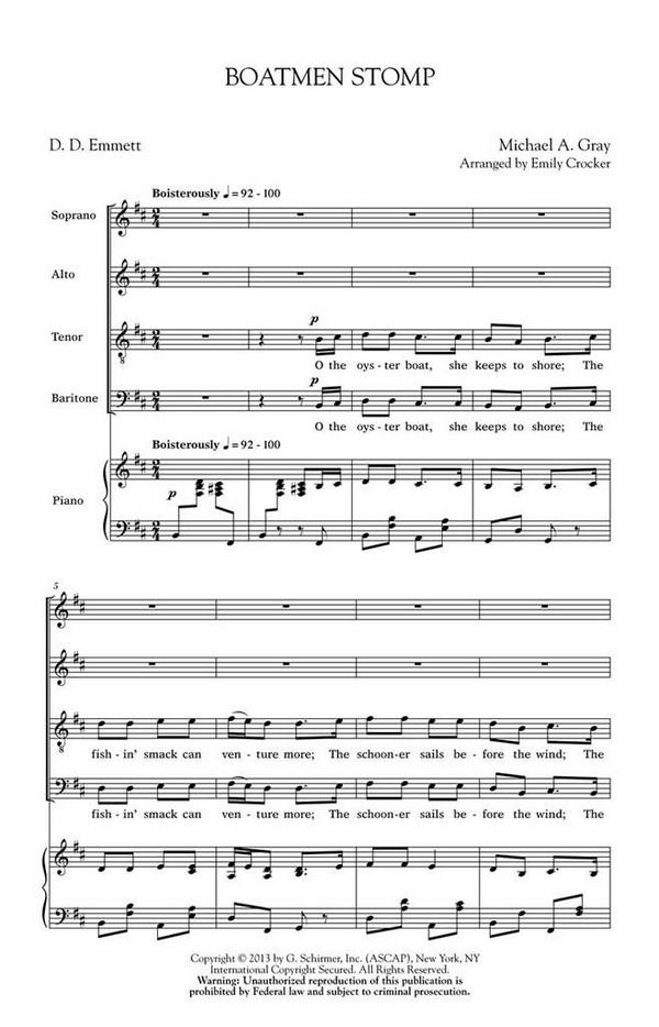 Michael Gray, Boatmen Stomp&nbsp;&nbsp;SATB&nbsp;&nbsp;Chorpartitur
