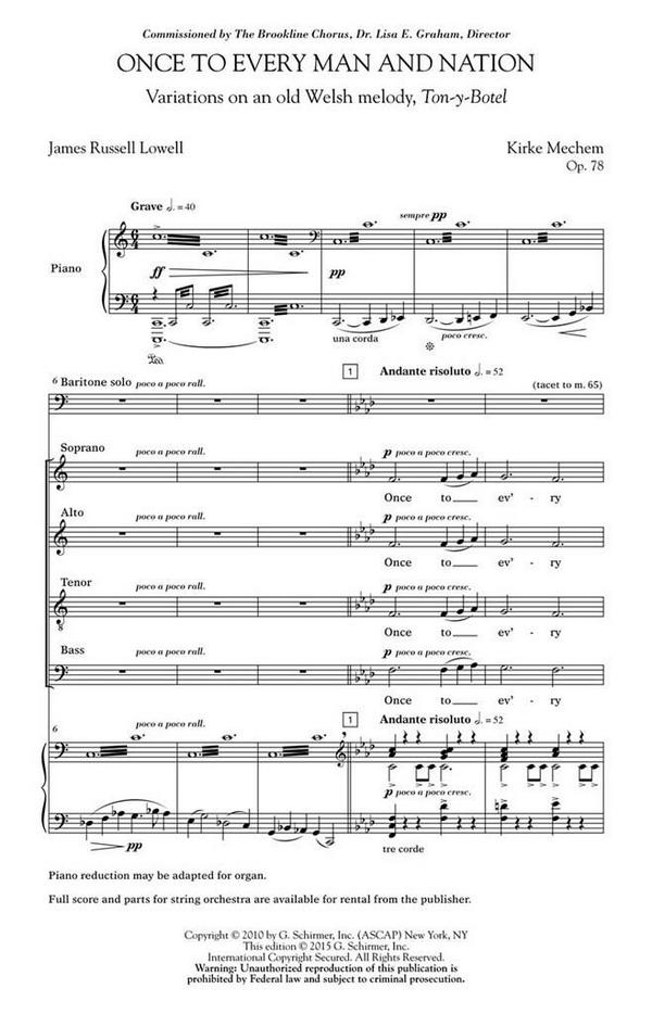 Once To Every Man And Nation&nbsp;&nbsp;SATB and Piano&nbsp;&nbsp;Chorpartitur