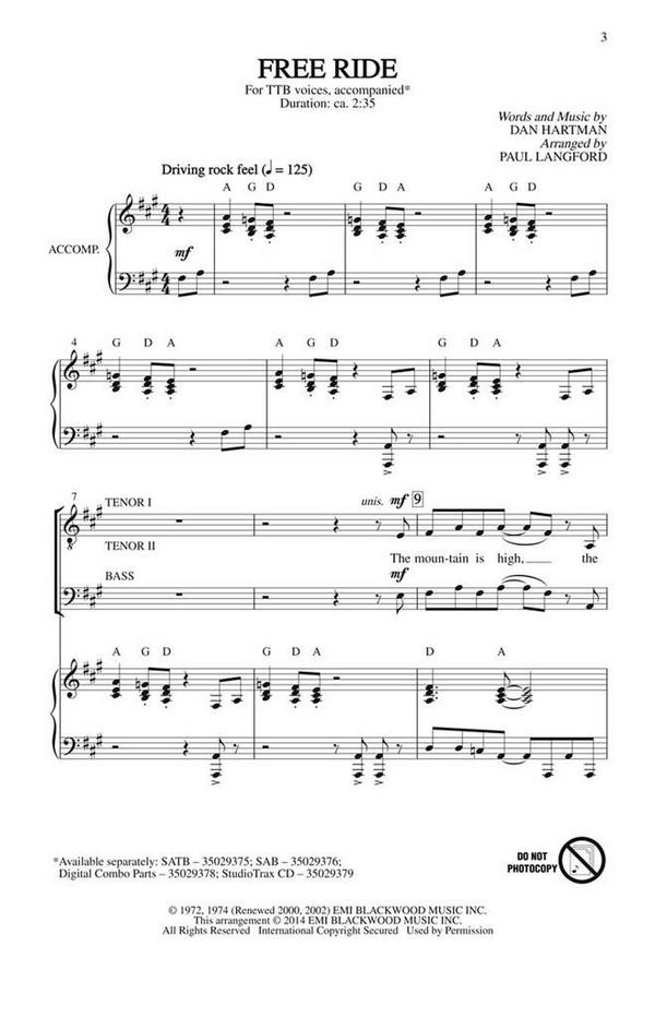 Dan Hartman, Free Ride&nbsp;&nbsp;TTB&nbsp;&nbsp;Chorpartitur