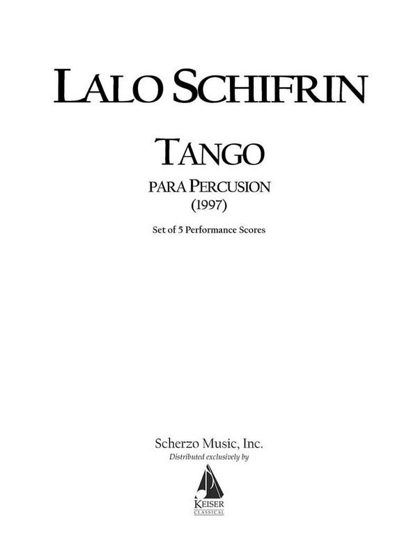 Lalo Schifrin, Tango Para Percusion (Tango for Percussion)&nbsp;&nbsp;Percussion ensemble&nbsp;&nbsp;Buch