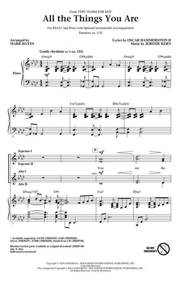 All the Things You Are&nbsp;&nbsp;SSAA&nbsp;&nbsp;Chorpartitur