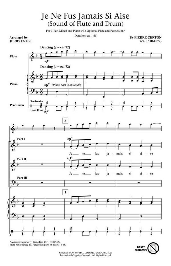 Pierre Certon, Je ne fus jamais si aise&nbsp;&nbsp;3-Part Choir&nbsp;&nbsp;Chorpartitur