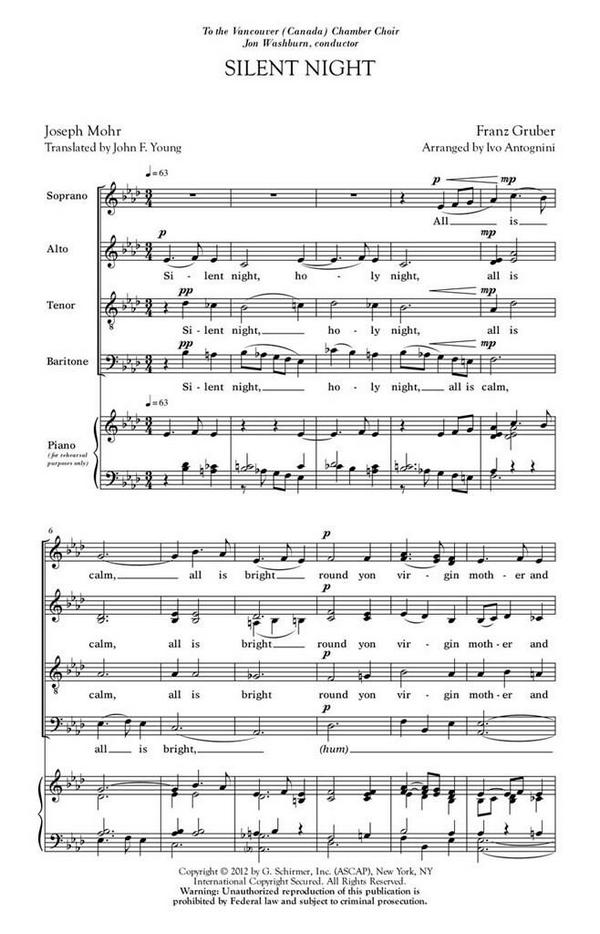 Silent Night&nbsp;&nbsp;SATB a Cappella&nbsp;&nbsp;Chorpartitur