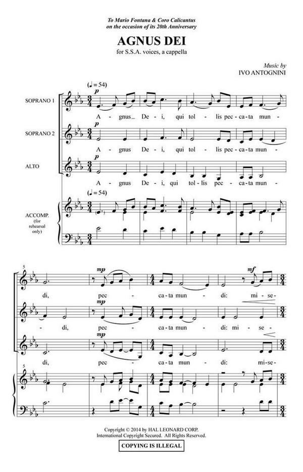 Agnus Dei  for female choir (SSA) a cappella  choral score