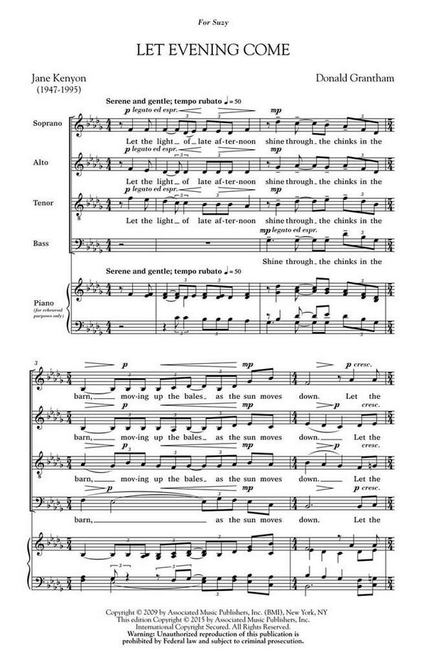 Donald Grantham, Let Evening Come&nbsp;&nbsp;SATB a Cappella&nbsp;&nbsp;Chorpartitur
