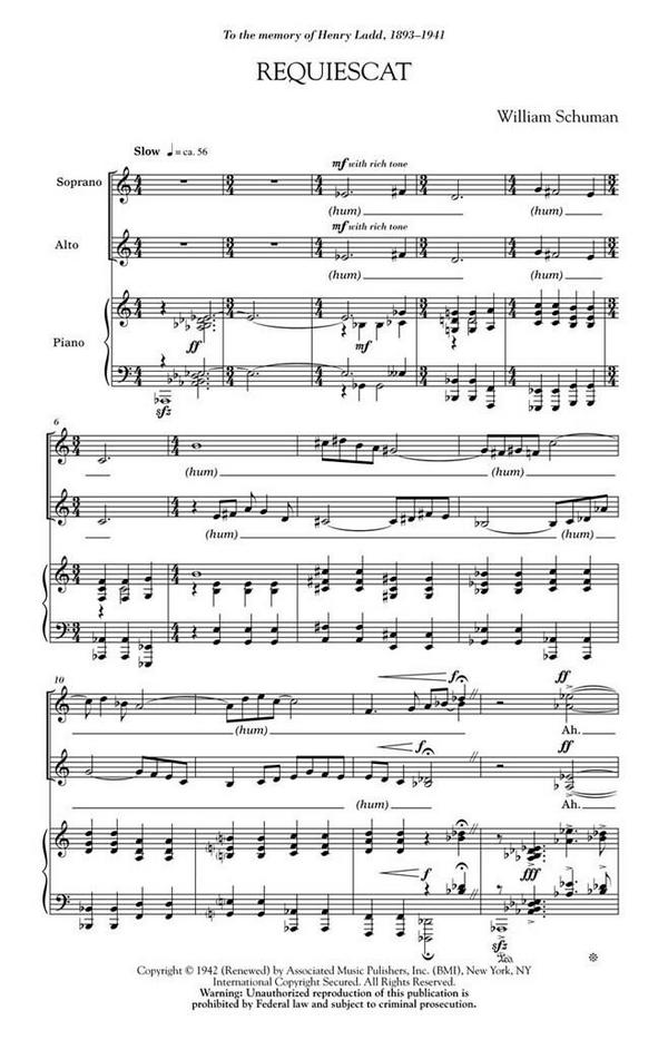 William Schuman, Requiescat&nbsp;&nbsp;SSAA&nbsp;&nbsp;Chorpartitur