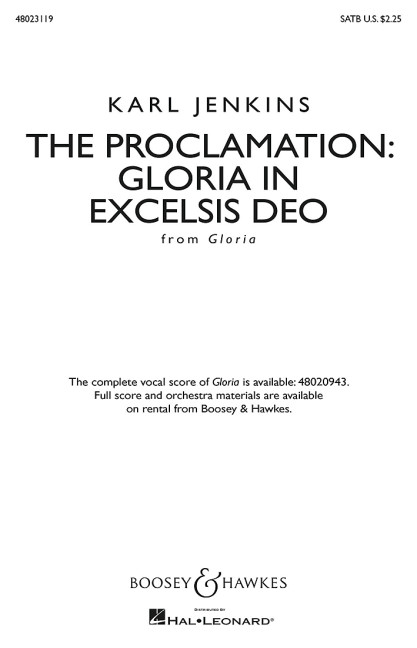 Jenkins, Sir Karl William Pamp, The Proclamation: Gloria in Excelsis D&nbsp;&nbsp;für gemischter Chor (SATB) und Klavier&nbsp;&nbsp;Chorpartitur