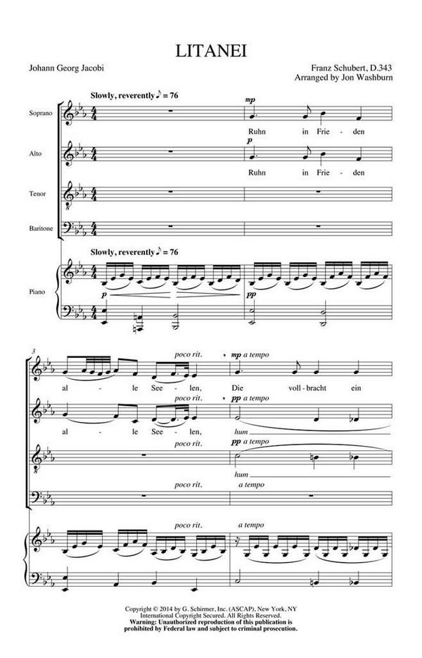 Franz Schubert, Litanei&nbsp;&nbsp;SATB&nbsp;&nbsp;Chorpartitur