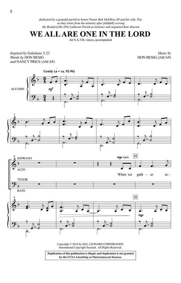 Don Besig_Nancy Price, We All Are One in the Lord&nbsp;&nbsp;SATB&nbsp;&nbsp;Chorpartitur