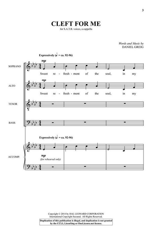 Daniel Greig, Cleft for Me&nbsp;&nbsp;SATB a Cappella&nbsp;&nbsp;Chorpartitur