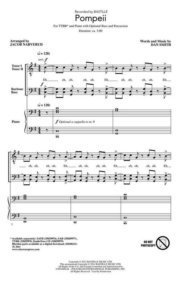 Dan Smith, Pompeii&nbsp;&nbsp;TTBB&nbsp;&nbsp;Chorpartitur