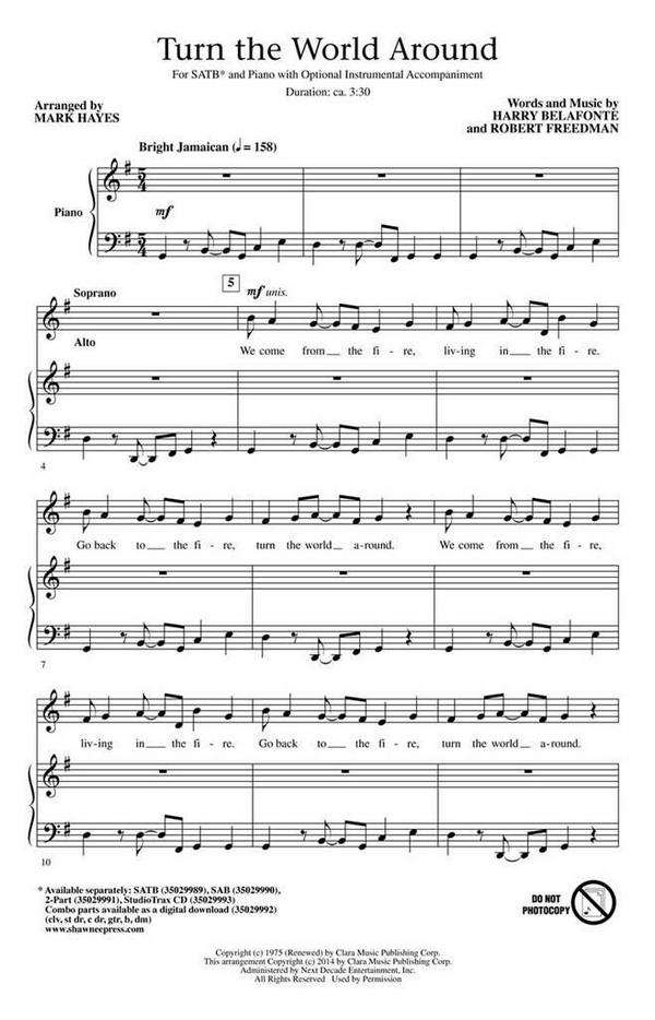 Turn the World Around  for mixed choir and piano  choral score
