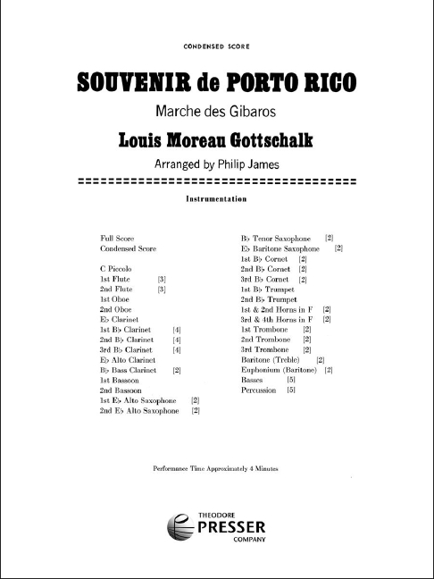 Louis Gottschalk Souvenir De Puerto Rico&nbsp;&nbsp;sinfonisches Blasorchester&nbsp;&nbsp;Direktion