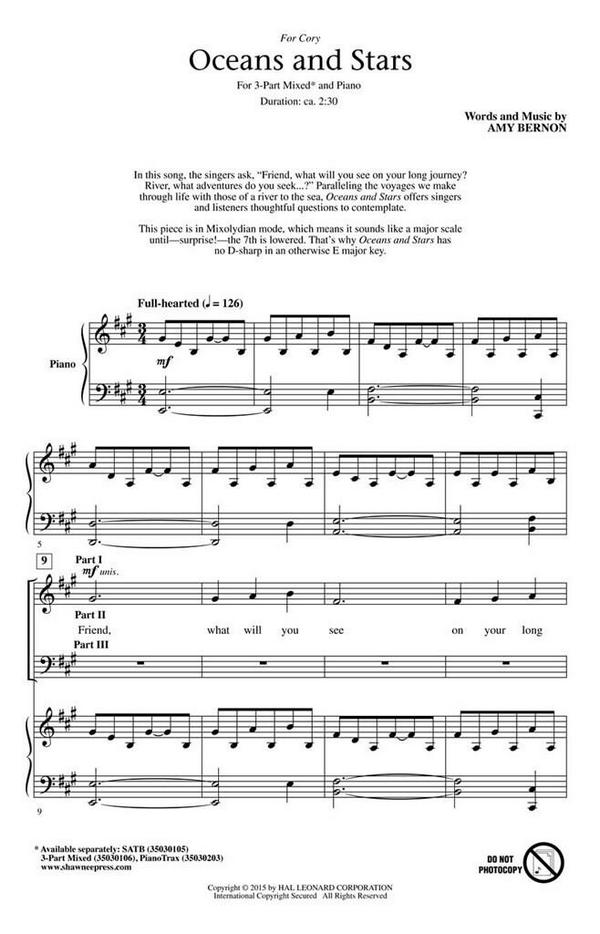 Amy Bernon, Oceans and Stars&nbsp;&nbsp;3-Part Choir&nbsp;&nbsp;Chorpartitur
