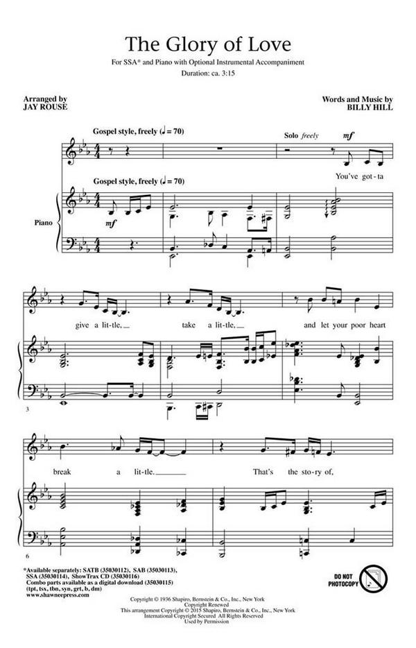 Billy Hill, The Glory of Love&nbsp;&nbsp;SSA&nbsp;&nbsp;Chorpartitur