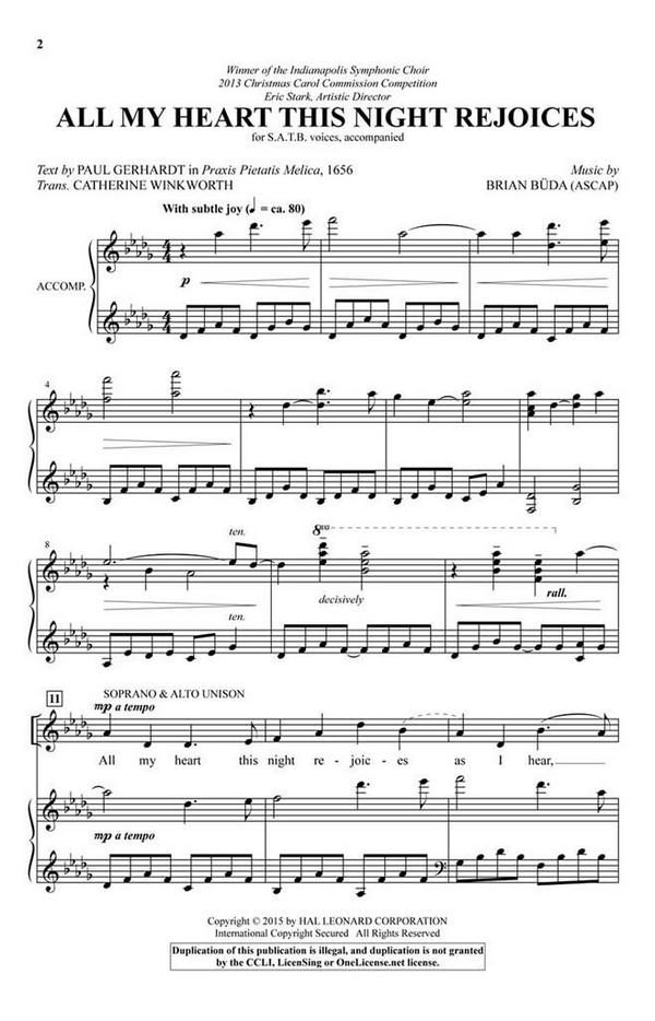 Brian Büda, All My Heart This Night Rejoices&nbsp;&nbsp;SATB&nbsp;&nbsp;Chorpartitur