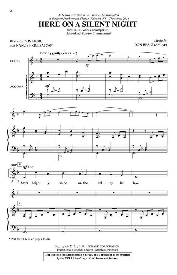 Don Besig_Nancy Price, Here on a Silent Night&nbsp;&nbsp;SATB and Flute&nbsp;&nbsp;Chorpartitur