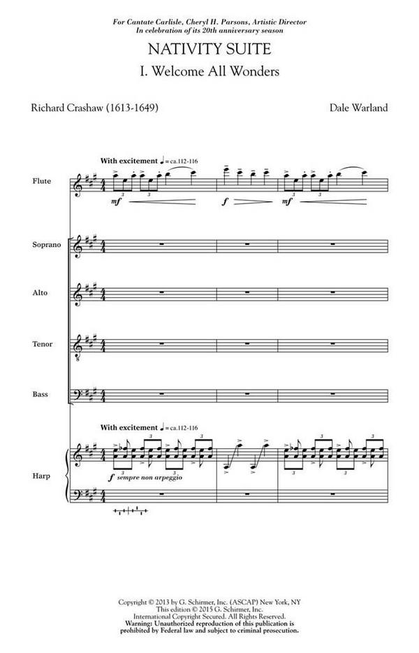Dale Warland, Nativity Suite: No. 1 Welcome All Wonders&nbsp;&nbsp;SATB with Flute and Harp&nbsp;&nbsp;Chorpartitur