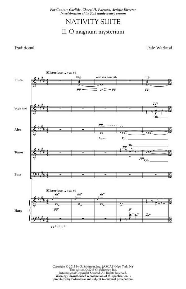 Dale Warland, Nativity Suite: No. 2 Magnum Mysterium&nbsp;&nbsp;SATB with Flute and Harp&nbsp;&nbsp;Chorpartitur