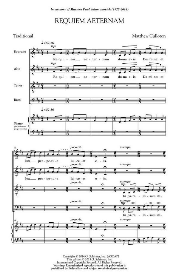 Matthew Culloton, Requiem Aeternam&nbsp;&nbsp;SATB a Cappella&nbsp;&nbsp;Chorpartitur