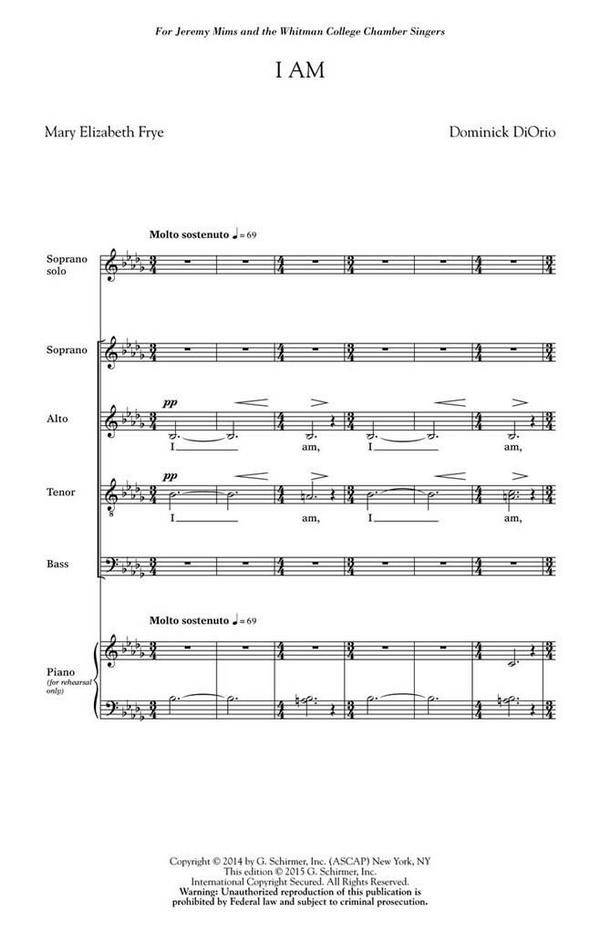 Dominick DiOrio, I Am&nbsp;&nbsp;SATB&nbsp;&nbsp;Chorpartitur