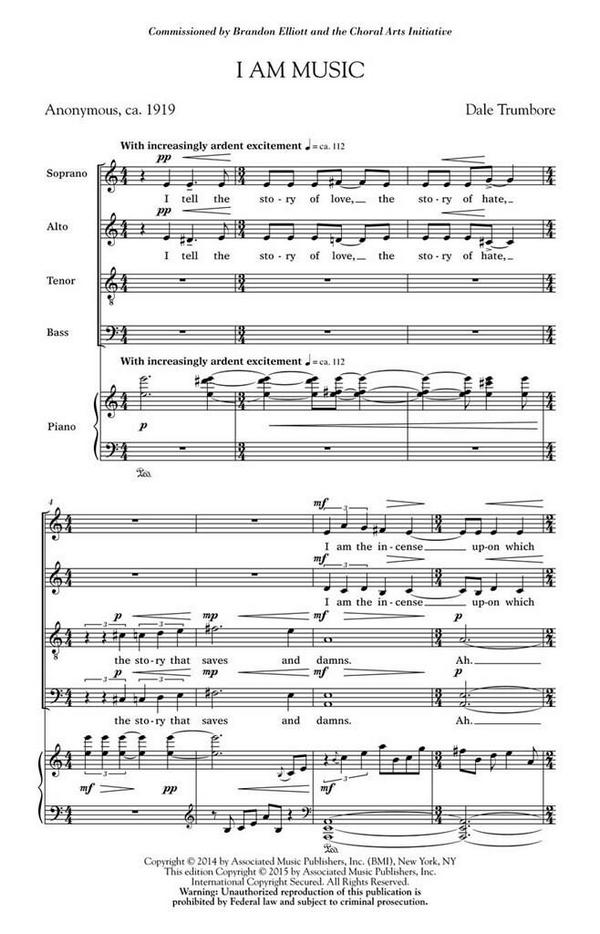 Dale Trumbore, I Am Music&nbsp;&nbsp;SATB div.&nbsp;&nbsp;Chorpartitur