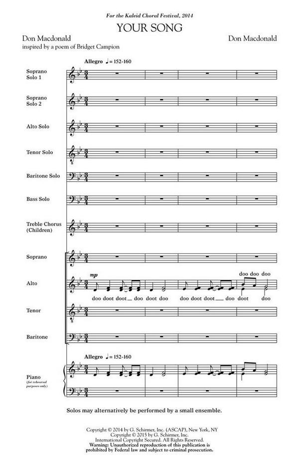 Don MacDonald, Your Song&nbsp;&nbsp;SSATB, Semi-Chorus and Unison Choir&nbsp;&nbsp;Chorpartitur
