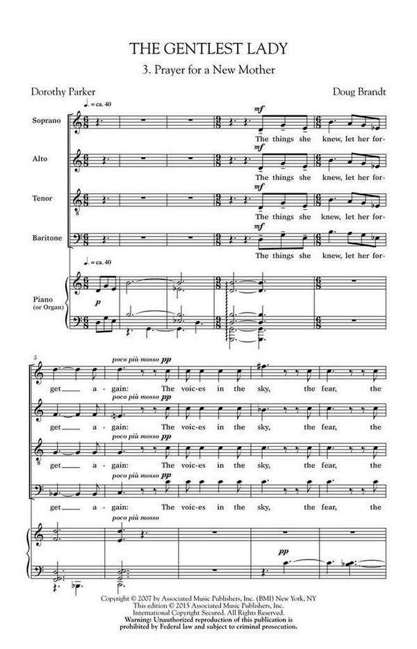 Doug Brandt, Prayer for a New Mother&nbsp;&nbsp;SATB&nbsp;&nbsp;Chorpartitur