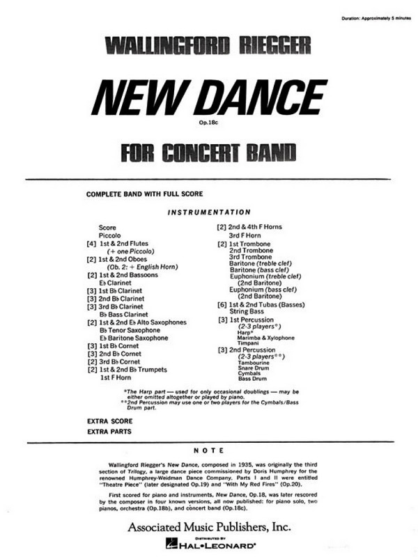 Wallingford Riegger, New Dance for Band, Op. 18b (finale)&nbsp;&nbsp;Concert Band&nbsp;&nbsp;Partitur