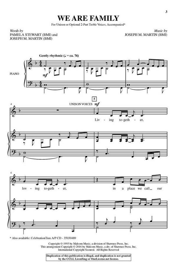 Joseph M. Martin, We Are Family&nbsp;&nbsp;Unison and opt. 2-Part&nbsp;&nbsp;Chorpartitur