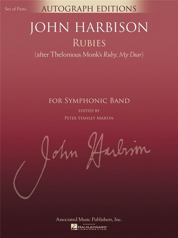 John Harbison, Rubies (After Thelonious Monk's Ruby, My Dear)&nbsp;&nbsp;Concert Band&nbsp;&nbsp;Partitur + Stimmen