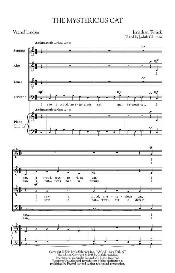 Jonathan Tunick, The Mysterious Cat&nbsp;&nbsp;SATB a Cappella&nbsp;&nbsp;Chorpartitur