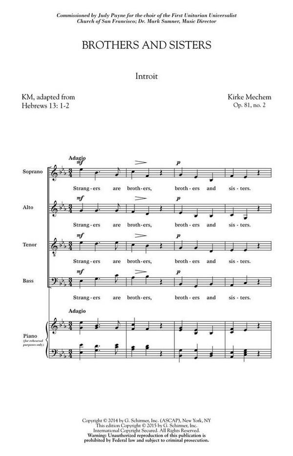 Kirke Mechem, Brothers and Sisters&nbsp;&nbsp;SATB a Cappella&nbsp;&nbsp;Chorpartitur