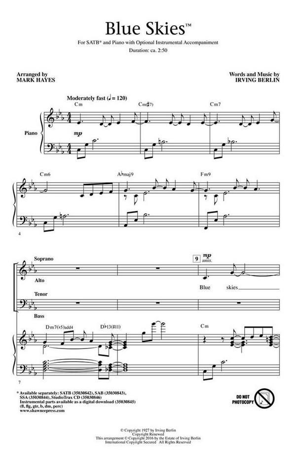 Blue Skies&nbsp;&nbsp;SATB&nbsp;&nbsp;Chorpartitur