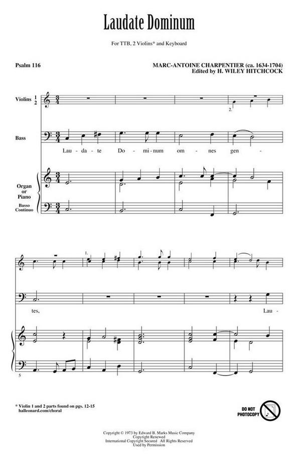 Laudate Dominum  for male chorus (TTB), 2 violins, bass and basso continuo (organ or piano)  score