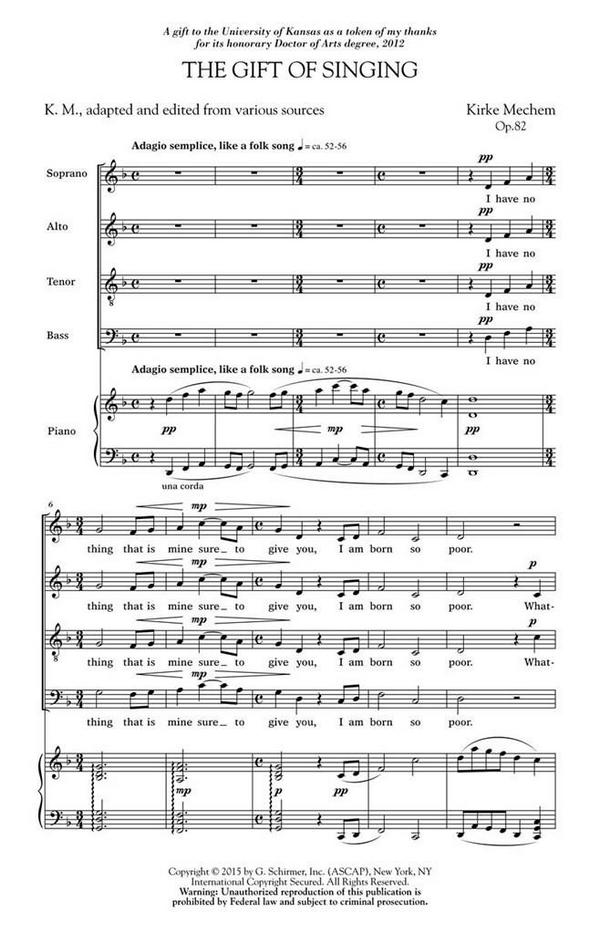 Kirke Mechem, The Gift of Singing&nbsp;&nbsp;SATB&nbsp;&nbsp;Chorpartitur