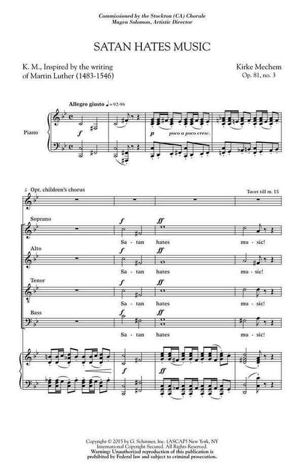Kirke Mechem, Satan Hates Music&nbsp;&nbsp;Chor&nbsp;&nbsp;Chorpartitur