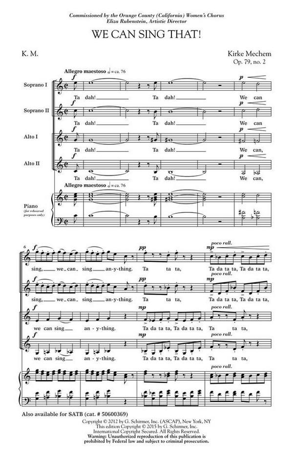 Kirke Mechem, We Can Sing That!&nbsp;&nbsp;SSAA a Cappella&nbsp;&nbsp;Chorpartitur