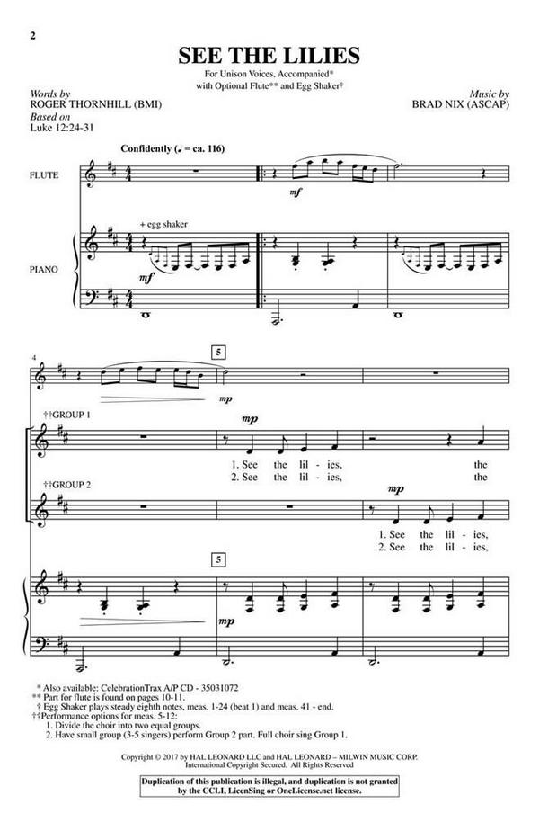 Brad Nix, See the Lilies&nbsp;&nbsp;Unison&nbsp;&nbsp;Chorpartitur