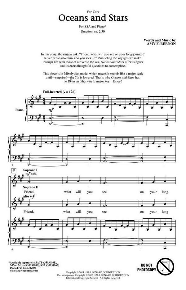 Amy Bernon, Oceans and Stars&nbsp;&nbsp;SSA&nbsp;&nbsp;Chorpartitur