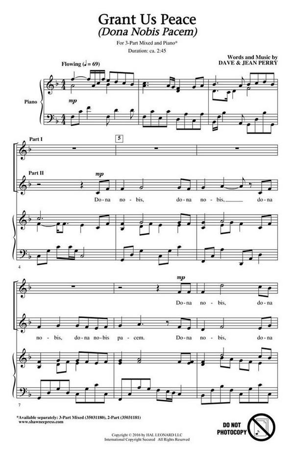Dave Perry_Jean Perry, Grant Us Peace&nbsp;&nbsp;3-Part Choir&nbsp;&nbsp;Chorpartitur