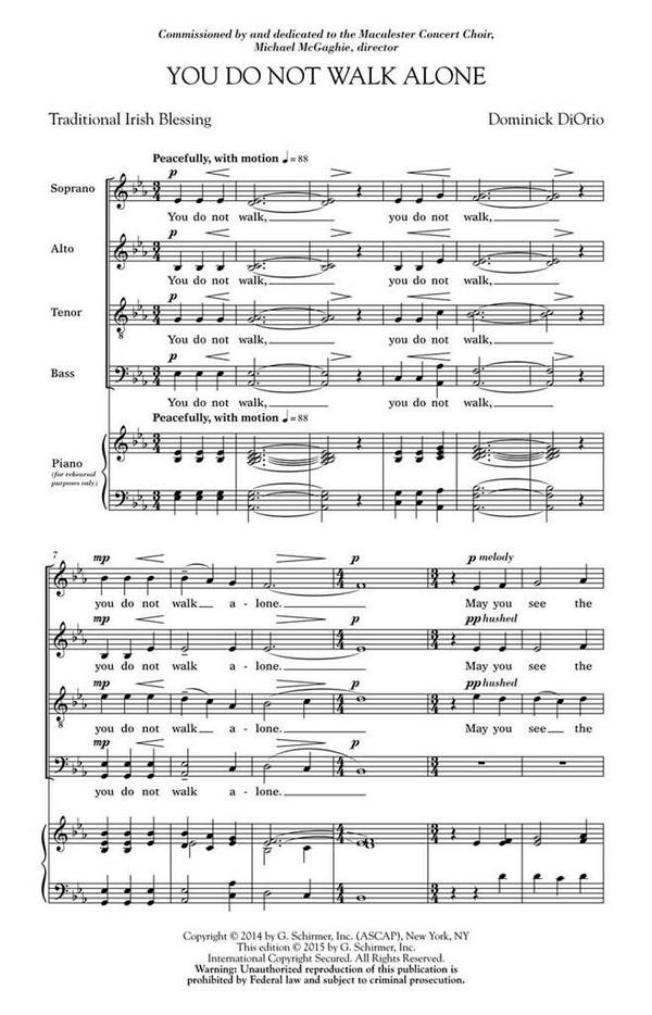 Dominick DiOrio, You Do Not Walk Alone&nbsp;&nbsp;SATB a Cappella&nbsp;&nbsp;Chorpartitur