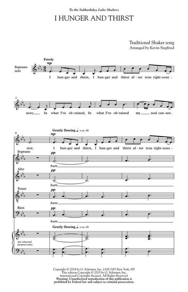 Kevin Siegfried, I Hunger and Thirst&nbsp;&nbsp;SATB a Cappella&nbsp;&nbsp;Chorpartitur