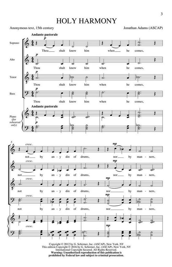 Jonathan Adams, Holy Harmony&nbsp;&nbsp;SATB a Cappella&nbsp;&nbsp;Chorpartitur