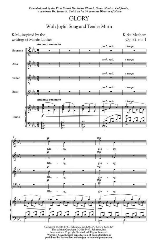 Kirke Mechem, Glory&nbsp;&nbsp;SATB&nbsp;&nbsp;Chorpartitur