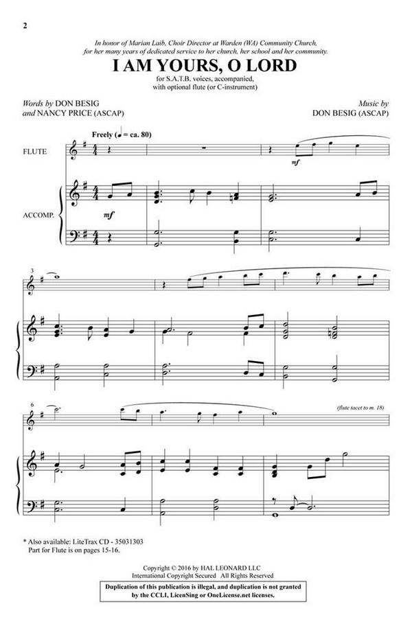 Don Besig_Nancy Price, I Am Yours, O Lord&nbsp;&nbsp;SATB and Flute&nbsp;&nbsp;Chorpartitur