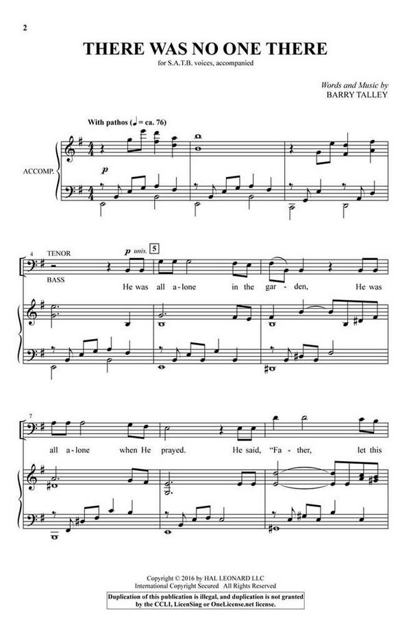 Barry Talley, There Was No One There&nbsp;&nbsp;SATB&nbsp;&nbsp;Chorpartitur