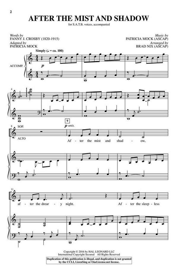 Patricia Mock, After the Mist and Shadow&nbsp;&nbsp;SATB&nbsp;&nbsp;Chorpartitur