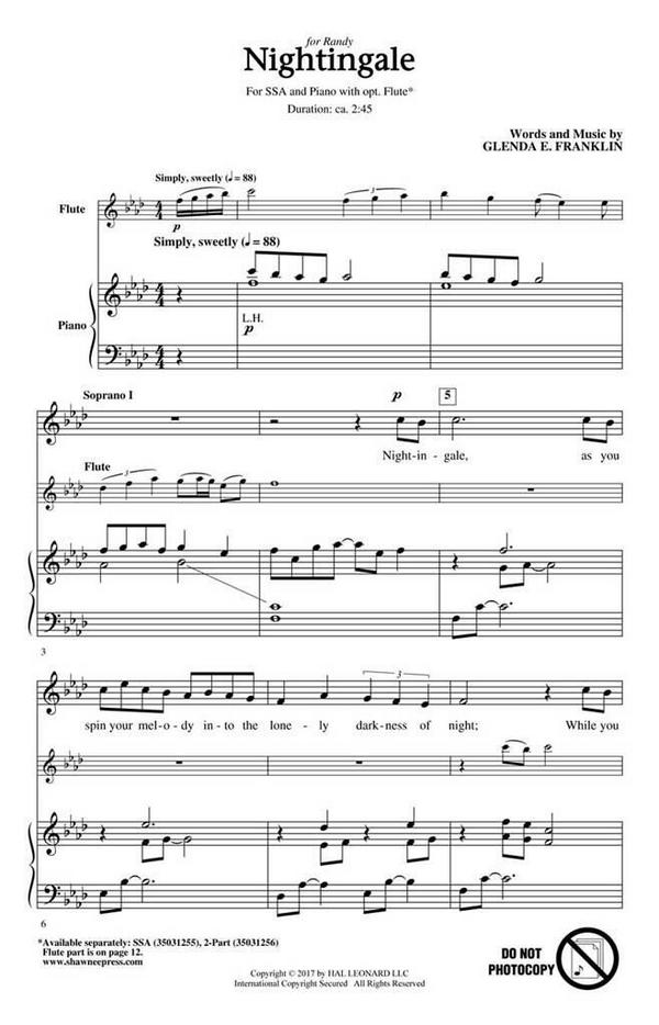 Glenda E. Franklin, Nightingale&nbsp;&nbsp;SSA&nbsp;&nbsp;Chorpartitur
