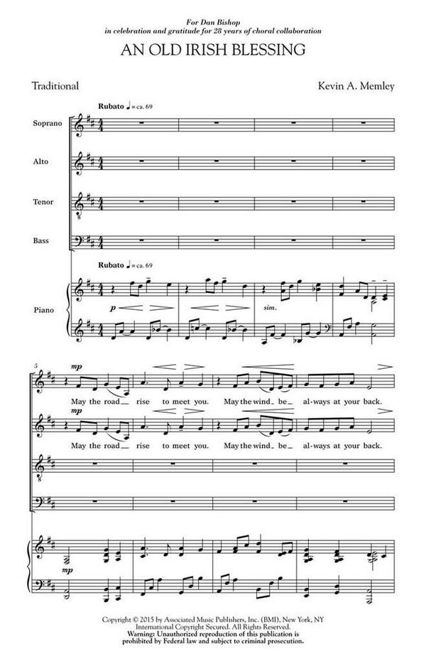 Kevin Memley, An Old Irish Blessing&nbsp;&nbsp;SATB&nbsp;&nbsp;Chorpartitur